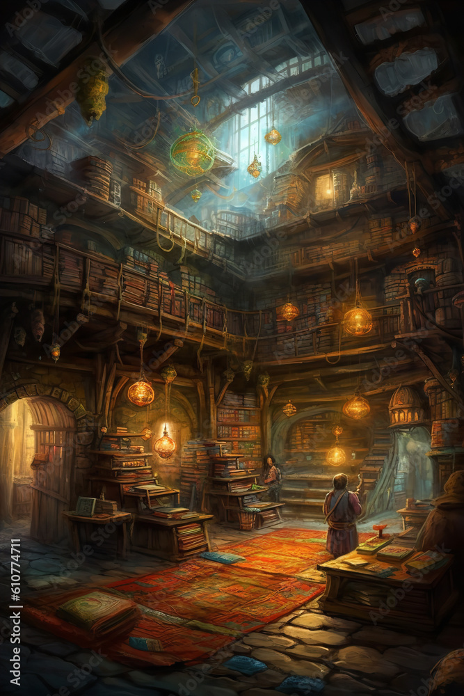 Obraz premium comic style libary Generative AI