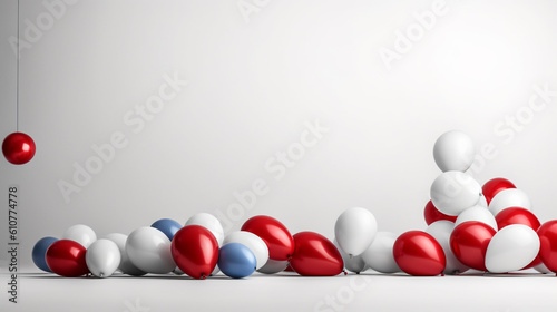 Fourth of July Themed Patriotic Balloons Against White Background with Copy Space - USA Red, White, Blue - Holiday Celebration for 4th of July, Memorial Day, Flag Day, or Veterans Day - Generative AI