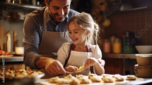 Foto Happy father and daughter baking in a kitchen Illustration AI Generative