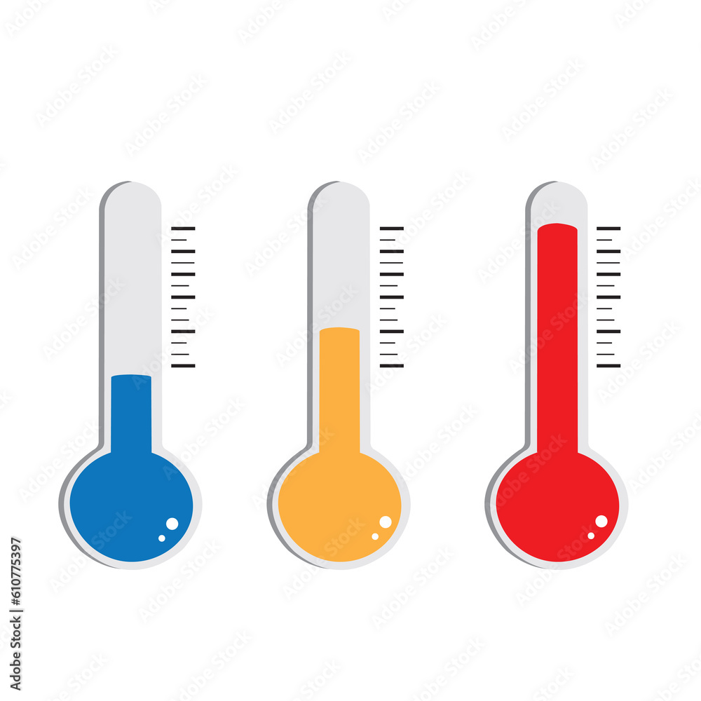 Conjunto de iconos de vector de temperatura fría caliente termómetro. - obrazy, fototapety, plakaty 