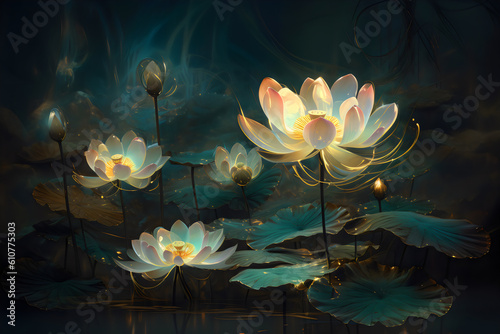 Lotus flowers with shimmering light