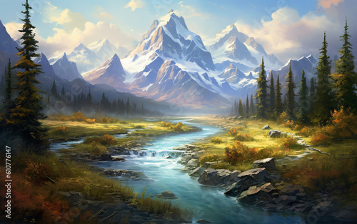 Magnificent Landscape with Mountains and River