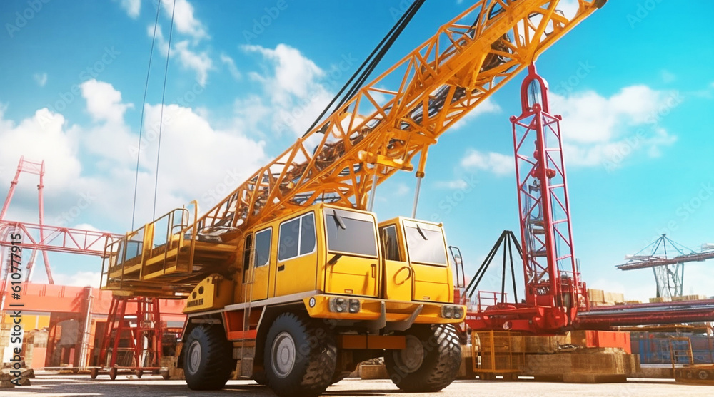 Construction site with large crane. Generative AI.