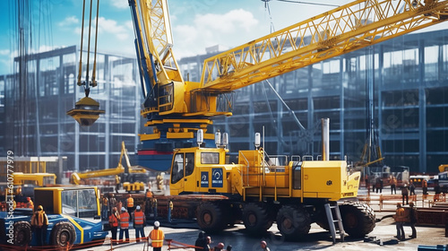 Construction site with large crane. Generative AI. photo
