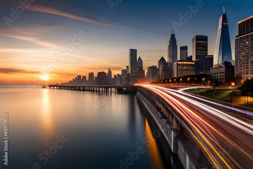 Exposure city traffic at dusk generated by AI