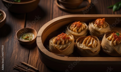 Traditional Chinese dishes on the wooden table