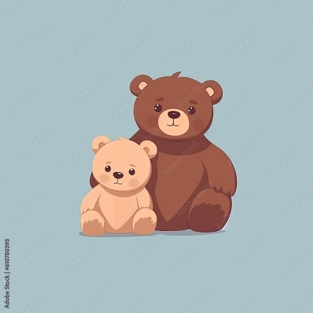 Fototapeta premium The bear hugs the little cubs. Festive theme, Concept: Poster for a children's room. Baby print for nursery. The design can be used for fashion t-shirt, greeting card. illustration, Generative ai