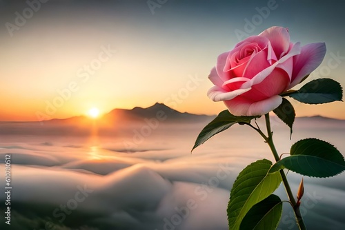 pink rose on the beach at sunset