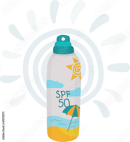 Skincare, protection, sun Safety Cosmetics: SPF 50 Sunscreen Cream in Tube and Bottle, Sunblock Lotion. Isolated EPS in Cartoon style