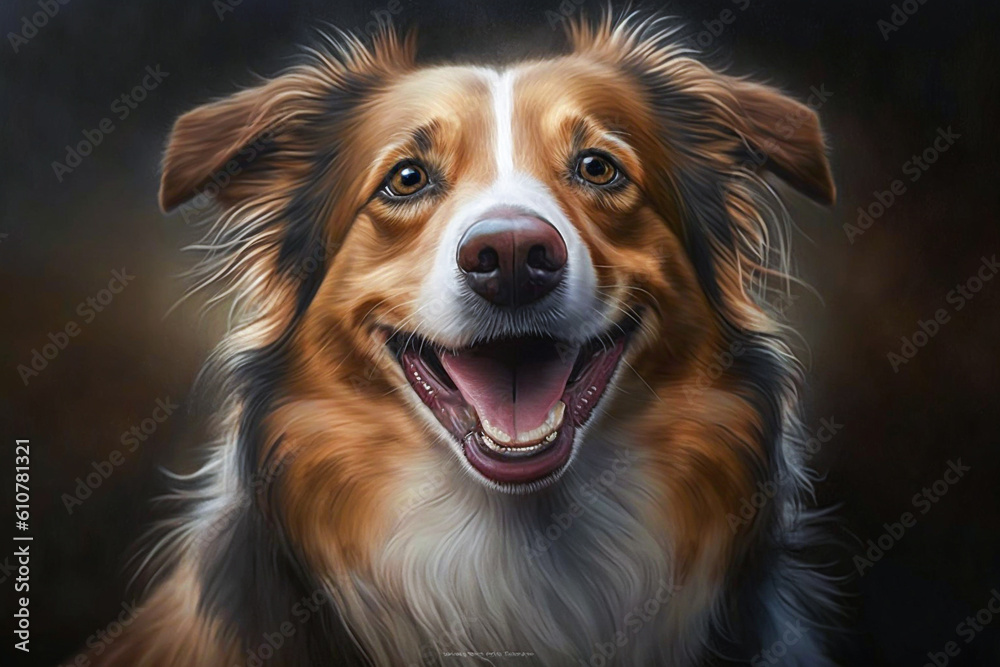 Portrait of a cute smiling dog. Mixed breeds, realistic, smile funny animal concept image. Made with Generative AI