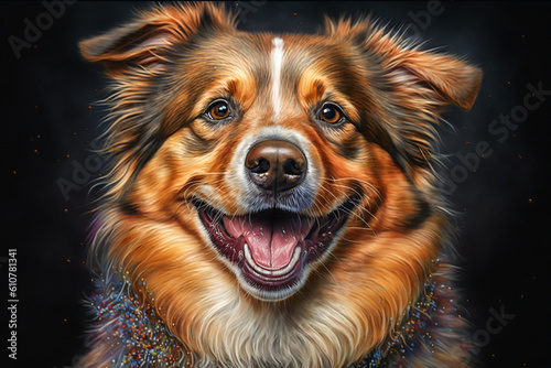 Portrait of a cute smiling dog. Mixed breeds, realistic, smile funny animal concept image. Made with Generative AI