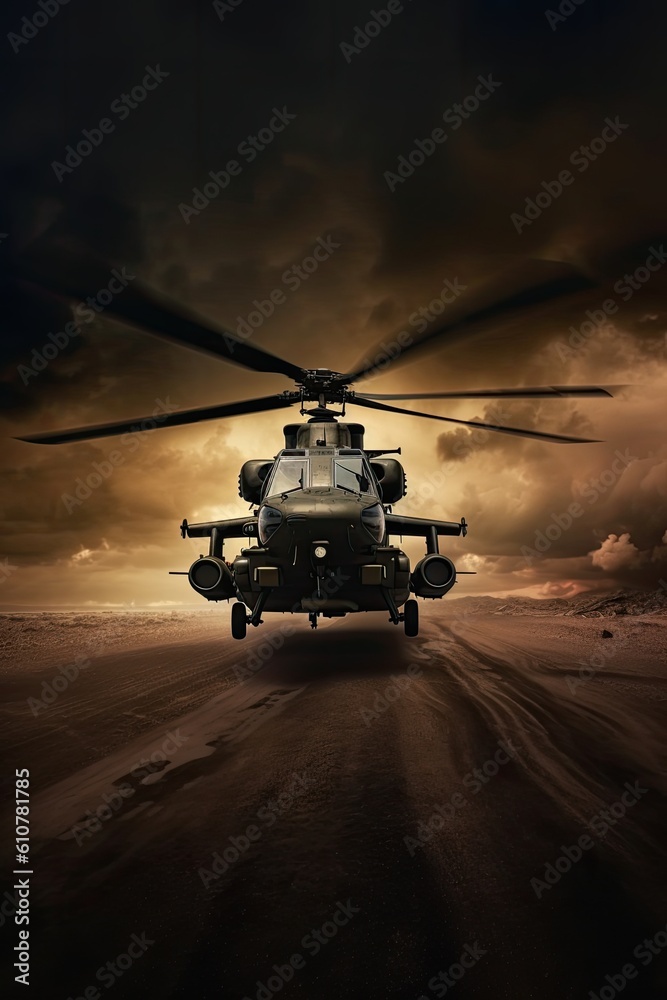 Helicopter in the sky. AI generated art illustration. Helicopter in the sky. AI generated art illustration.