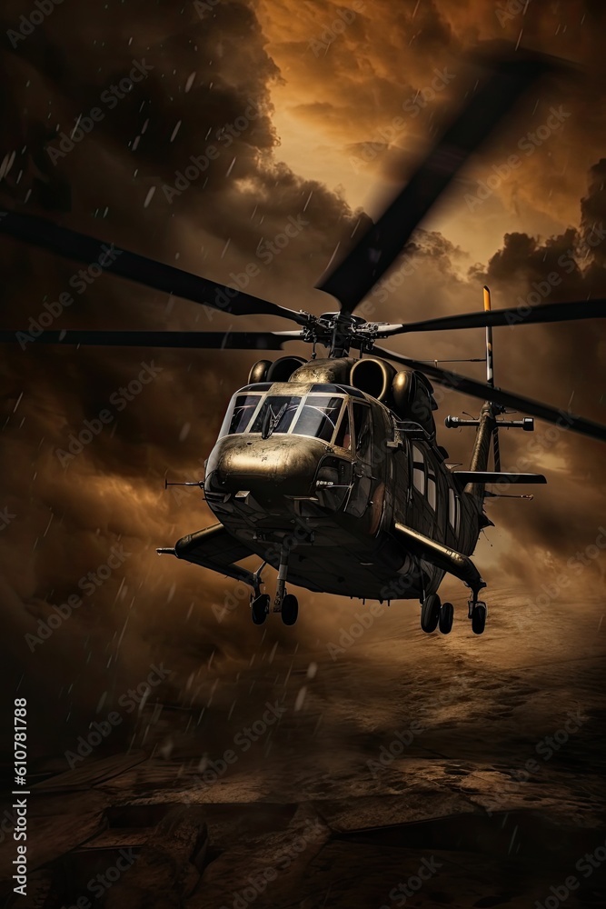Helicopter in the sky. AI generated art illustration. Helicopter in the sky. AI generated art illustration.