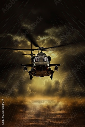 Helicopter in the sky. AI generated art illustration. © Дима Пучков