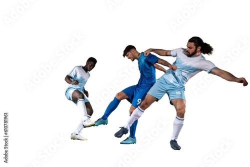 Fotografie, Obraz Isolated football  player plays with soccerball in a match