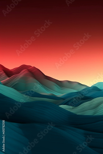 Red turqoise silver gradient landscape. AI generative © SANGHYUN