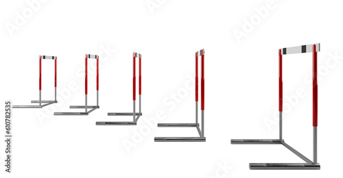 Obstacle course, difficulty to overcome the problem to achieve success. 3d rendering