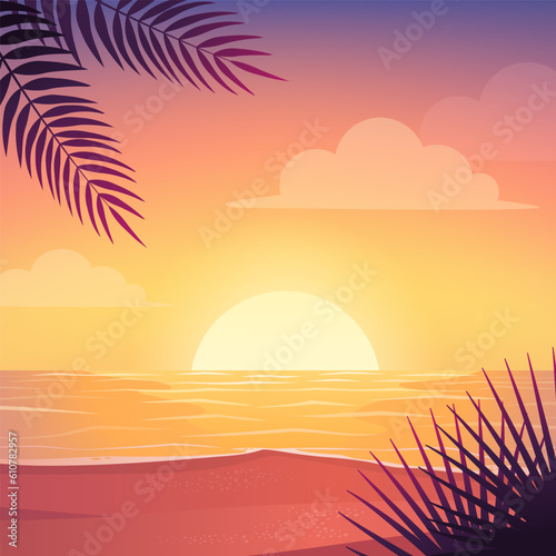 Seascape romantic view at sunset