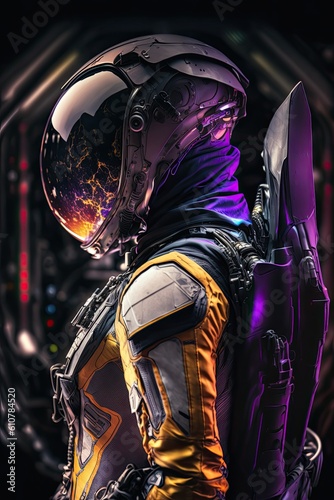 Knight helmet on the wall. AI generated art illustration. © Дима Пучков