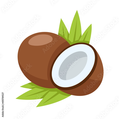 Coconut icon isolated on white background. Cartoon style. Vector illustration