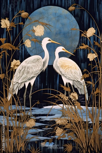 Heron ardea cinerea. AI generated art illustration.