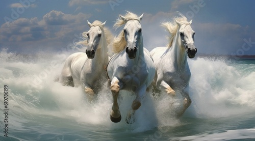 horse runs gallop in water - generative AI