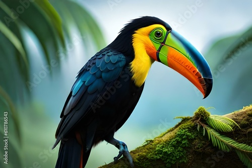 Toucan bird sitting on the branch at river