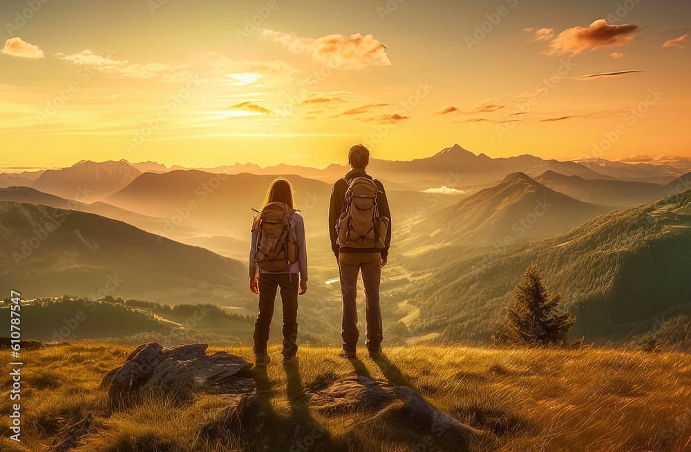 couple enjoying the panorama in the mountains