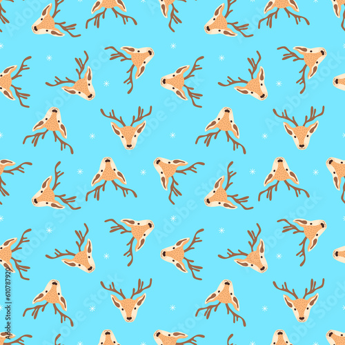 Seamless Christmas pattern with deer. Vector illustration