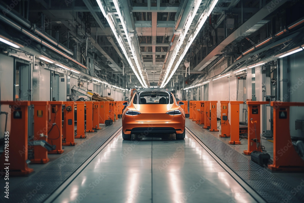 Obraz premium Futuristic electrical car factory