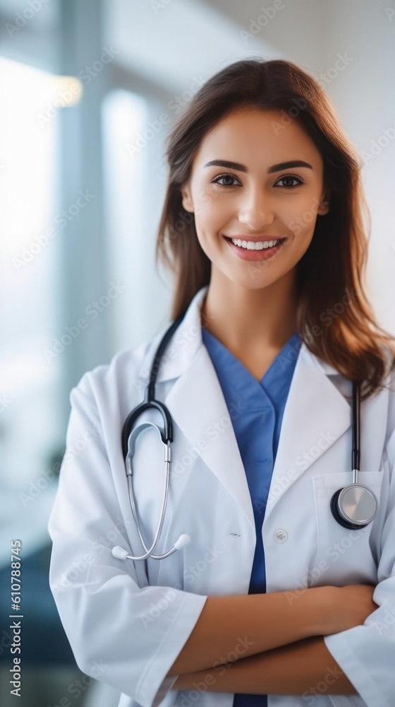 Portrait of a smiling young female doctor with stethoscope. vertical Portrait of a smiling young female doctor with stethoscope. vertical
