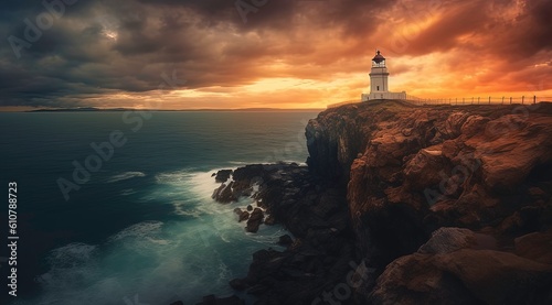 lighthouse at sunset - generative AI 