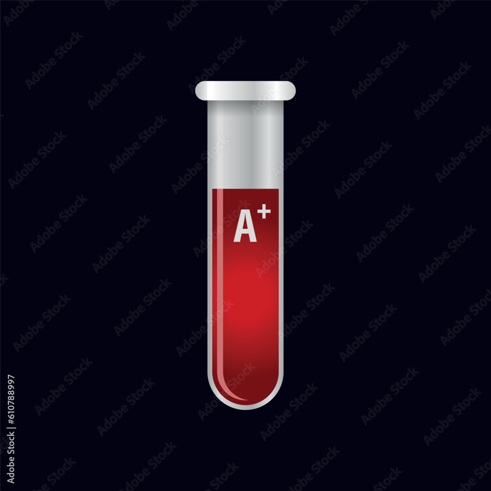 Group blood in test tube flat design. Blood test graphic vector illustration