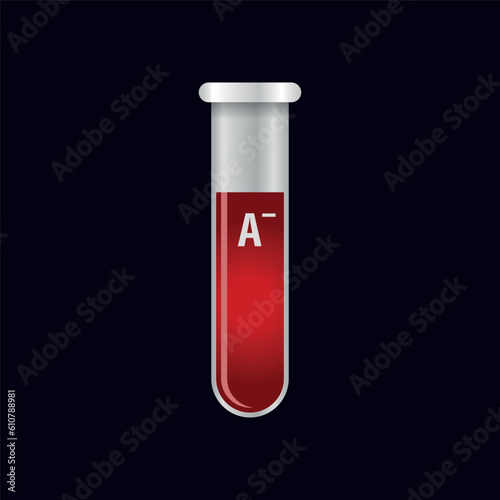 Group blood in test tube flat design. Blood test graphic vector illustration