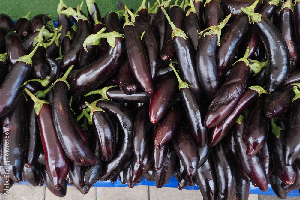 Bright purple eggplant in the central market 