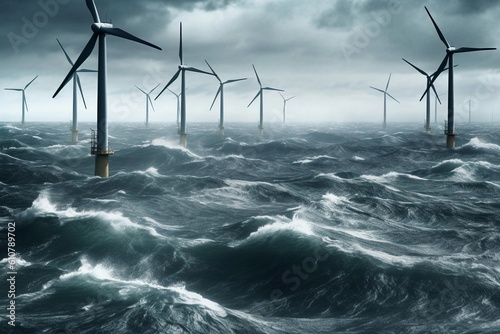 Windpark at stormy sea