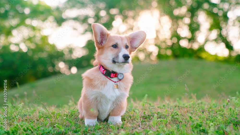 Pembroke Welsh Corgi Sunset Green Grass Pembroke Welsh Corgi Sunset Green Grass