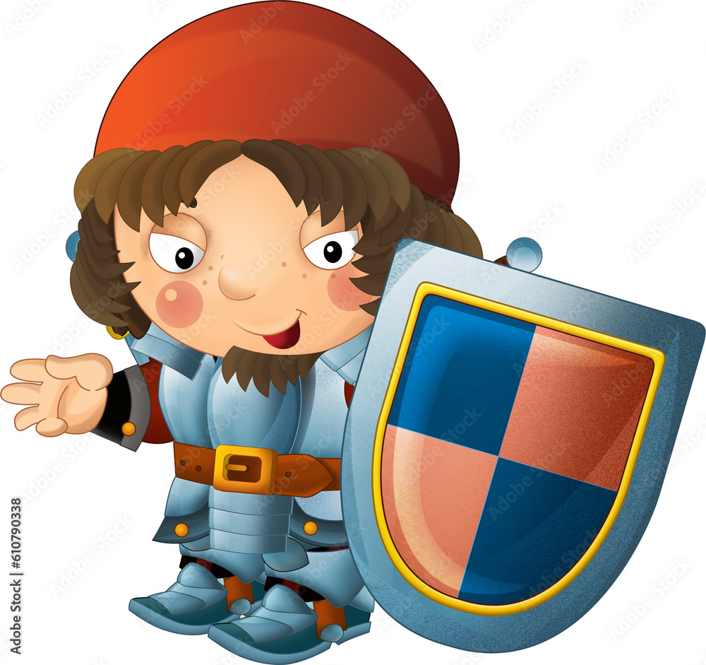 cartoon scene with medieval happy knight in armor isolated illustration ...