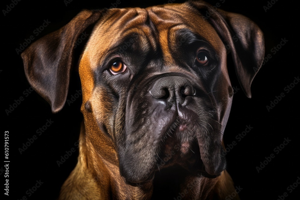 Studio portrait of a dog breed Bullmastiff. AI generated, human enhanced