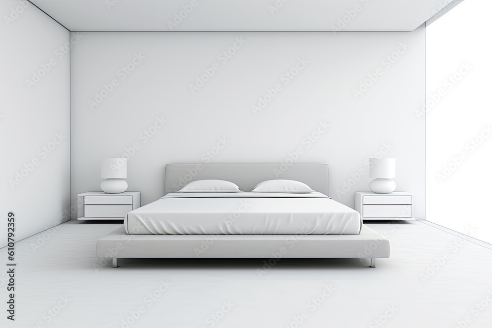 bedroom wall mockup with a white screen in its place Generative AI bedroom wall mockup with a white screen in its place Generative AI