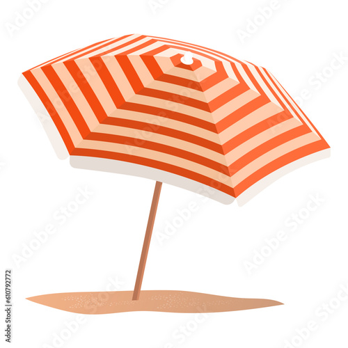 Striped beach umbrella on the sand