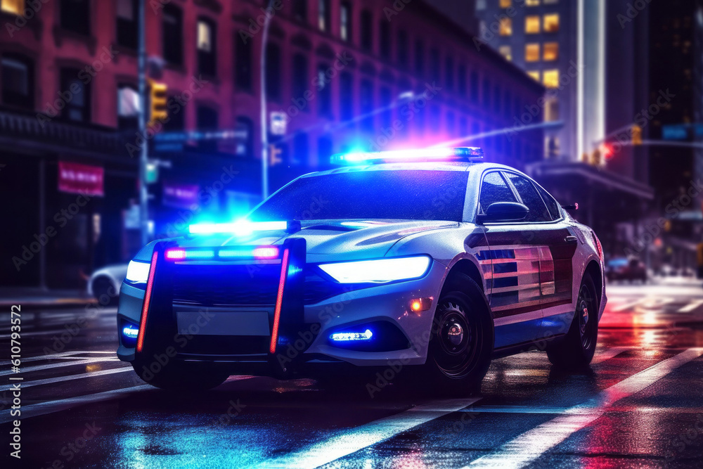 Police car. Crime news concept. AI generated