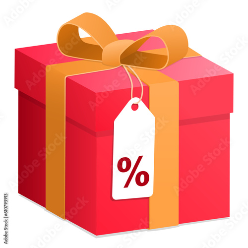 Isolated gift box with ribbon and price tag