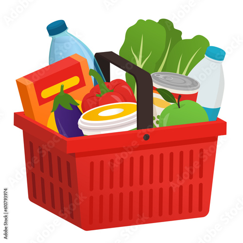 Shopping basket and fresh groceries