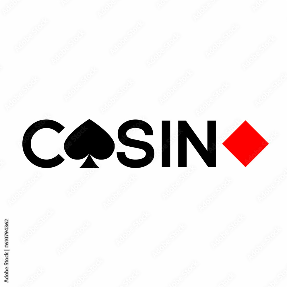 Casino word design with Ace of spades symbol on letter A and diamond symbol on letter O. Casino word design with Ace of spades symbol on letter A and diamond symbol on letter O.
