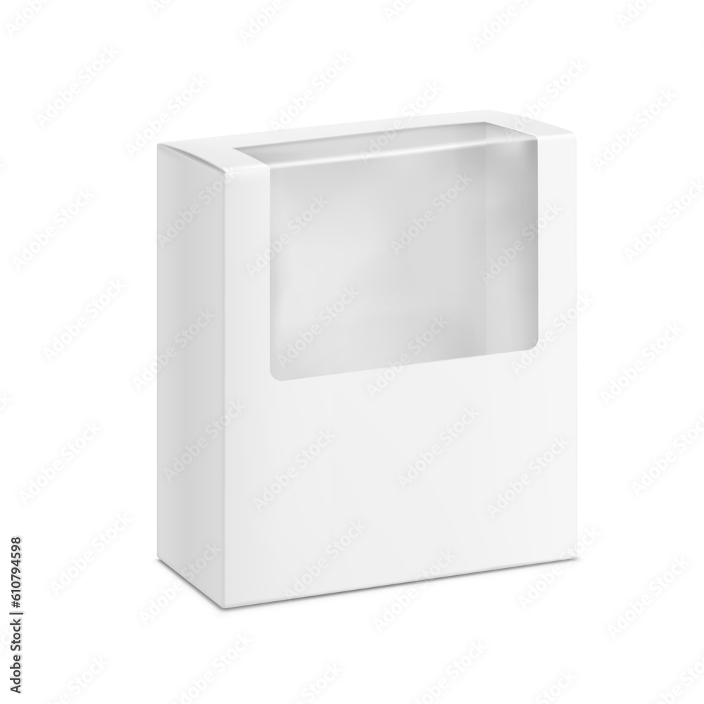 Rectangle box with clear window mockup. Vector illustration isolated on ...