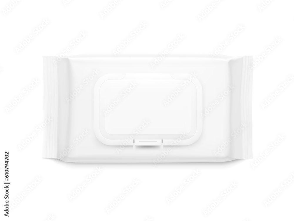 Wet wipes package bag mockup with realistic shadow. Vector illustration isolated on white background. Can be use for your design, promo, adv and etc. EPS10. Wet wipes package bag mockup with realistic shadow. Vector illustration isolated on white background. Can be use for your design, promo, adv and etc. EPS10.