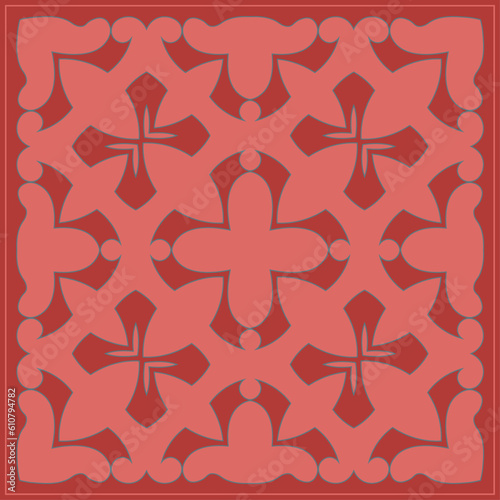 Decorative square pattern. Oriental vintage square motif. The ornament of ethnic style. Asian decor for pillow, textile,scarf, carpet, tile, and print design. Workpiece for your design.	