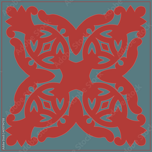 Decorative square pattern. Oriental vintage square motif. The ornament of ethnic style. Asian decor for pillow, textile,scarf, carpet, tile, and print design. Workpiece for your design.	