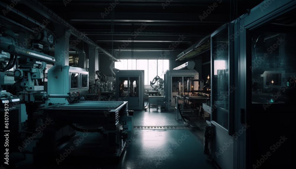 Modern industrial workshop with heavy machinery and steel equipment inside generated by AI Modern industrial workshop with heavy machinery and steel equipment inside generated by AI